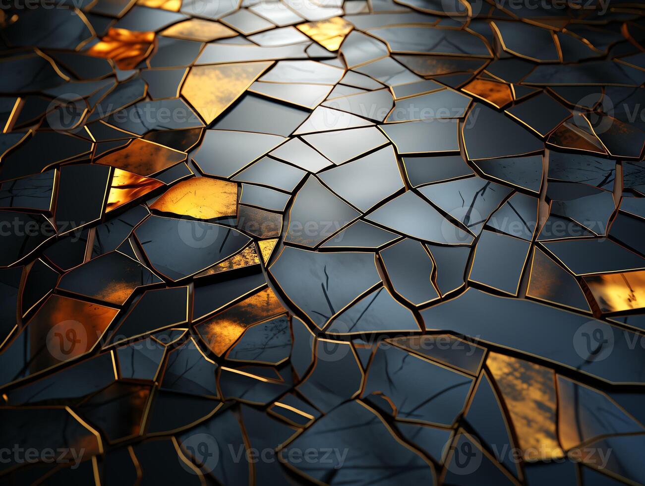 ai gerado Sombrio Preto mosaico fundo com dourado linhas arte deco luxo estilo textura foto