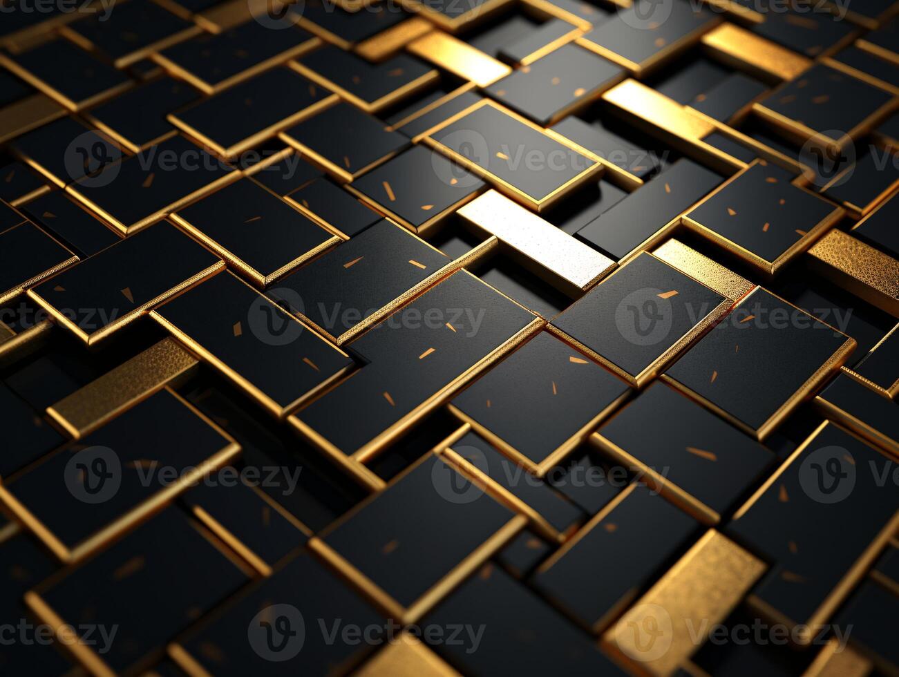 ai gerado Sombrio Preto mosaico fundo com dourado linhas arte deco luxo estilo textura foto