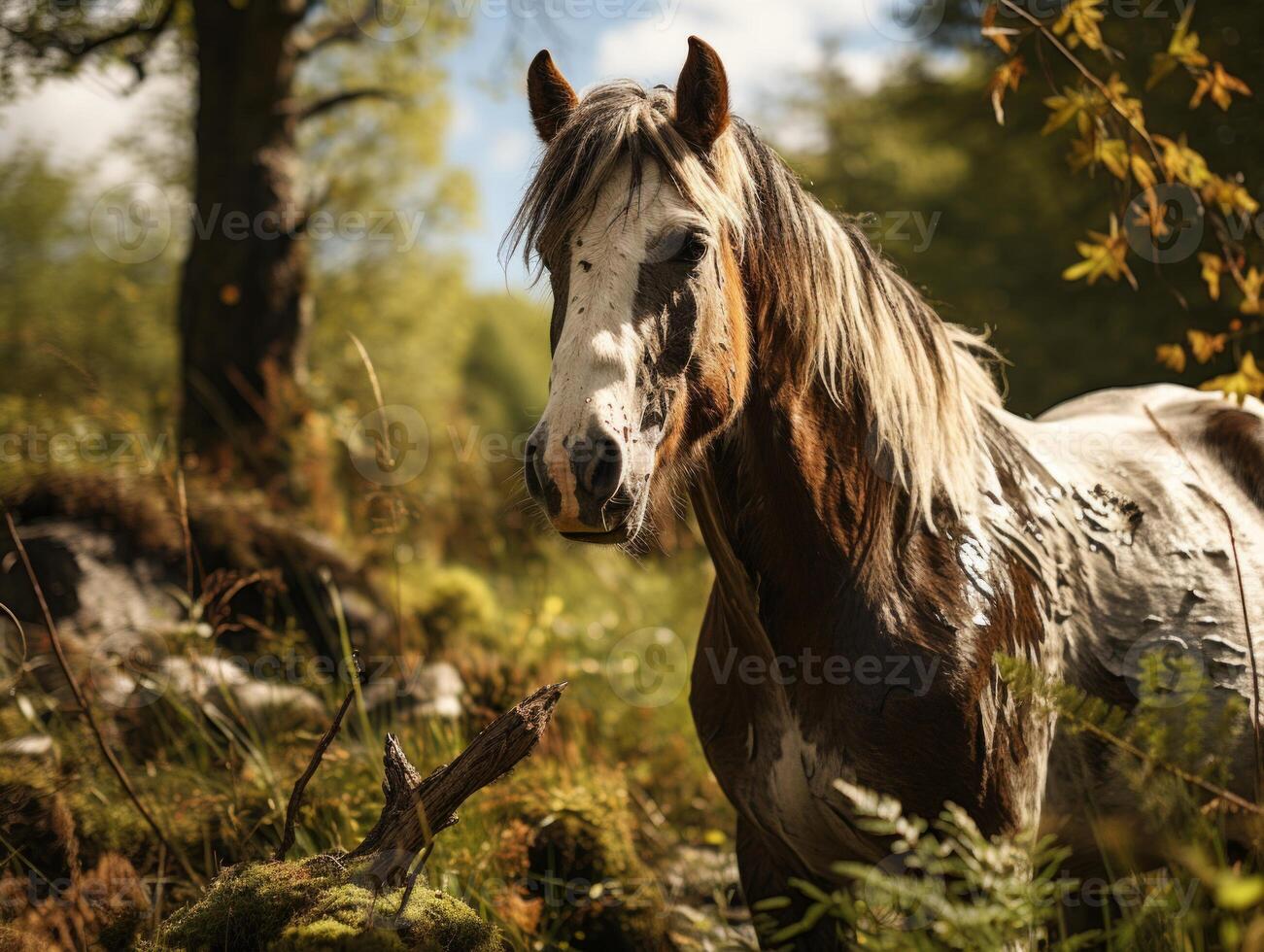 ai gerado retrato do uma cavalo dentro a floresta. foto