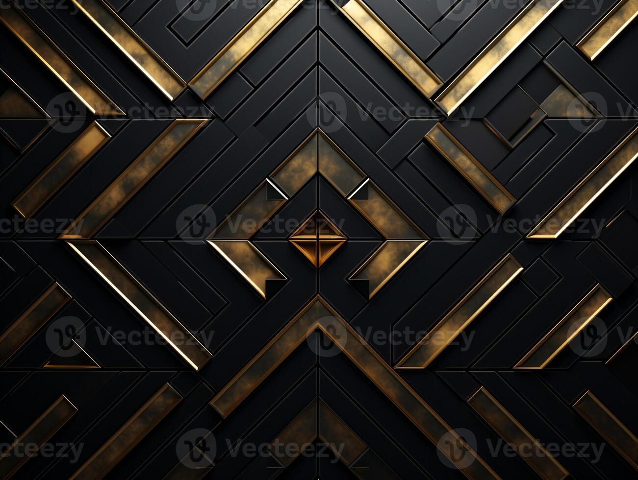 ai gerado Sombrio Preto mosaico fundo com dourado linhas arte deco luxo estilo textura foto