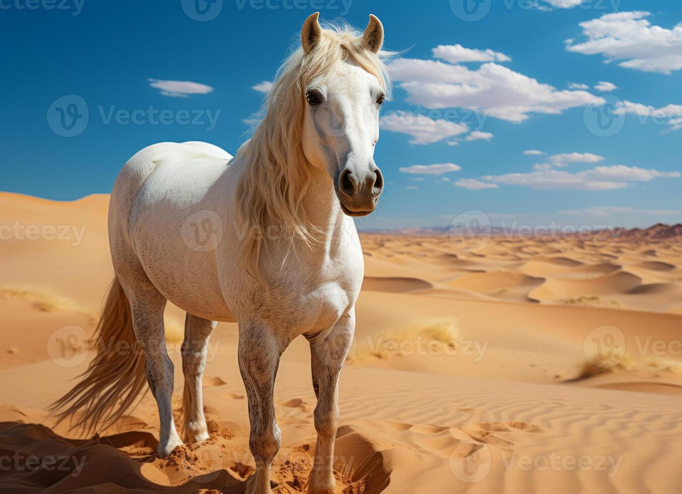 ai gerado branco cavalo dentro a deserto. foto