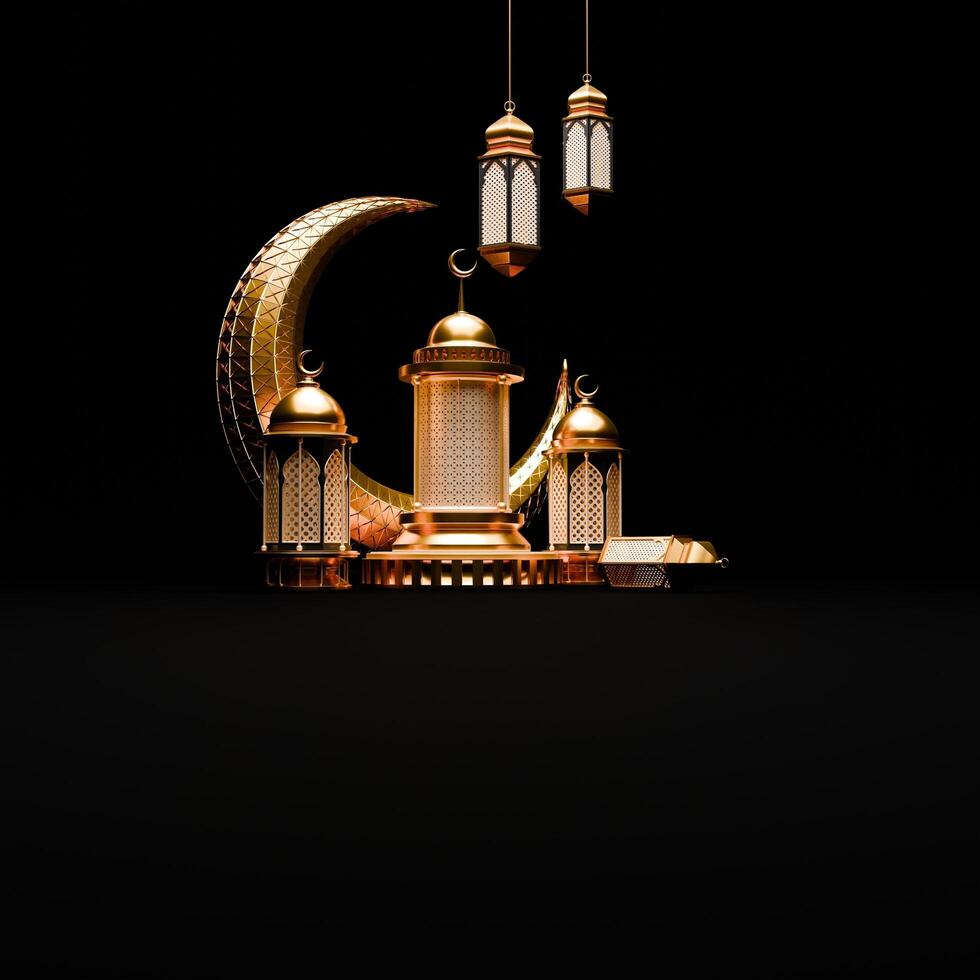 3d render Ramadã fundo com lanterna e islâmico enfeites para social meios de comunicação postar modelo foto