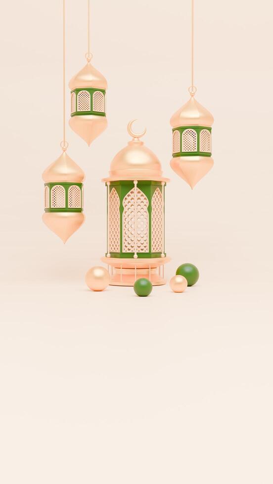 3d render Ramadã fundo com lanterna e islâmico enfeites para social meios de comunicação história foto
