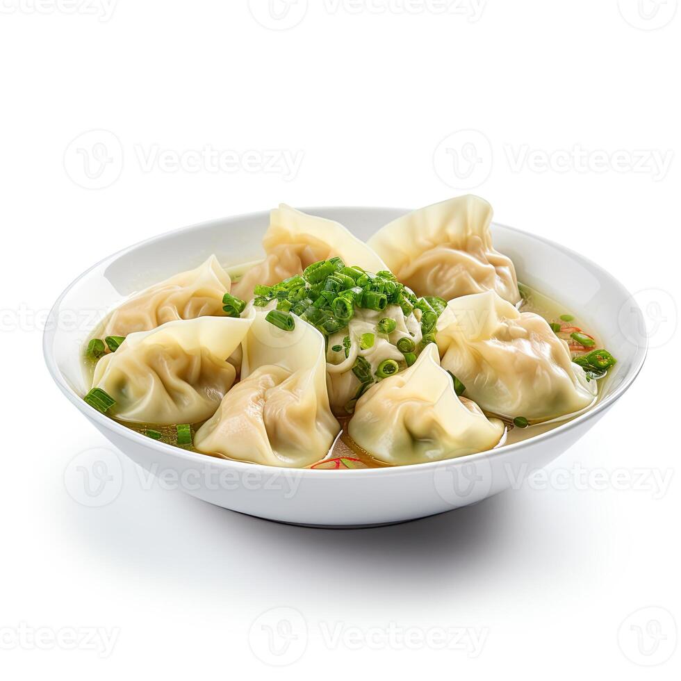 ai gerado Wonton sopa fechar-se isolado em branco fundo foto