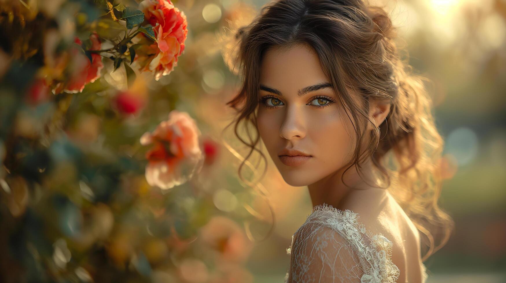 ai gerado retrato do uma mulher com flores foto