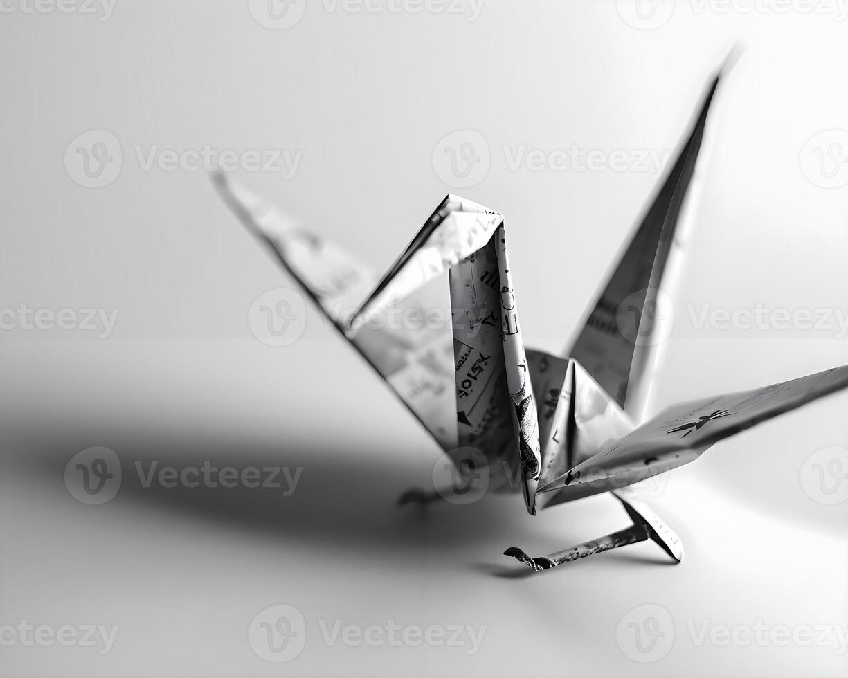 ai gerado uma pequeno origami pássaro sentado em topo do uma mesa foto