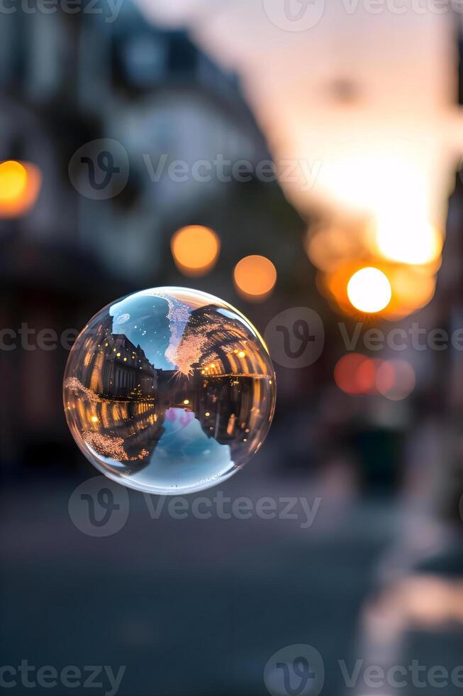 ai gerado uma reflexão do uma construção dentro uma bolha foto