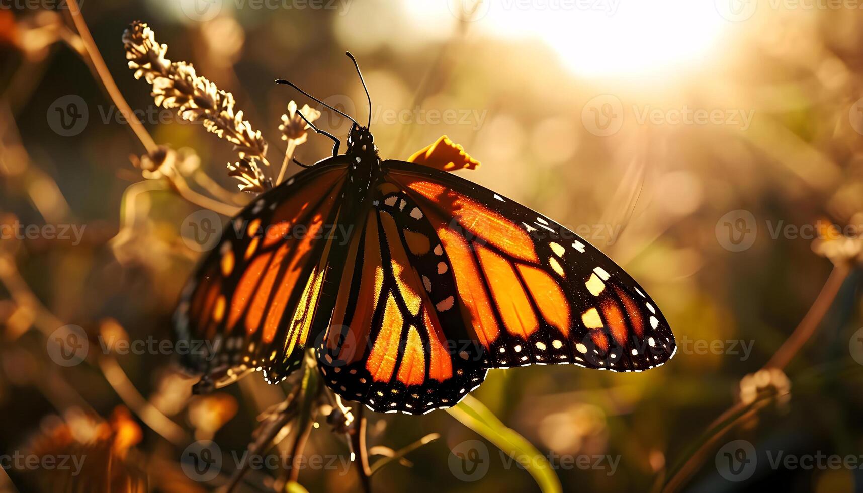 ai gerado uma borboleta este é sentado em uma plantar foto