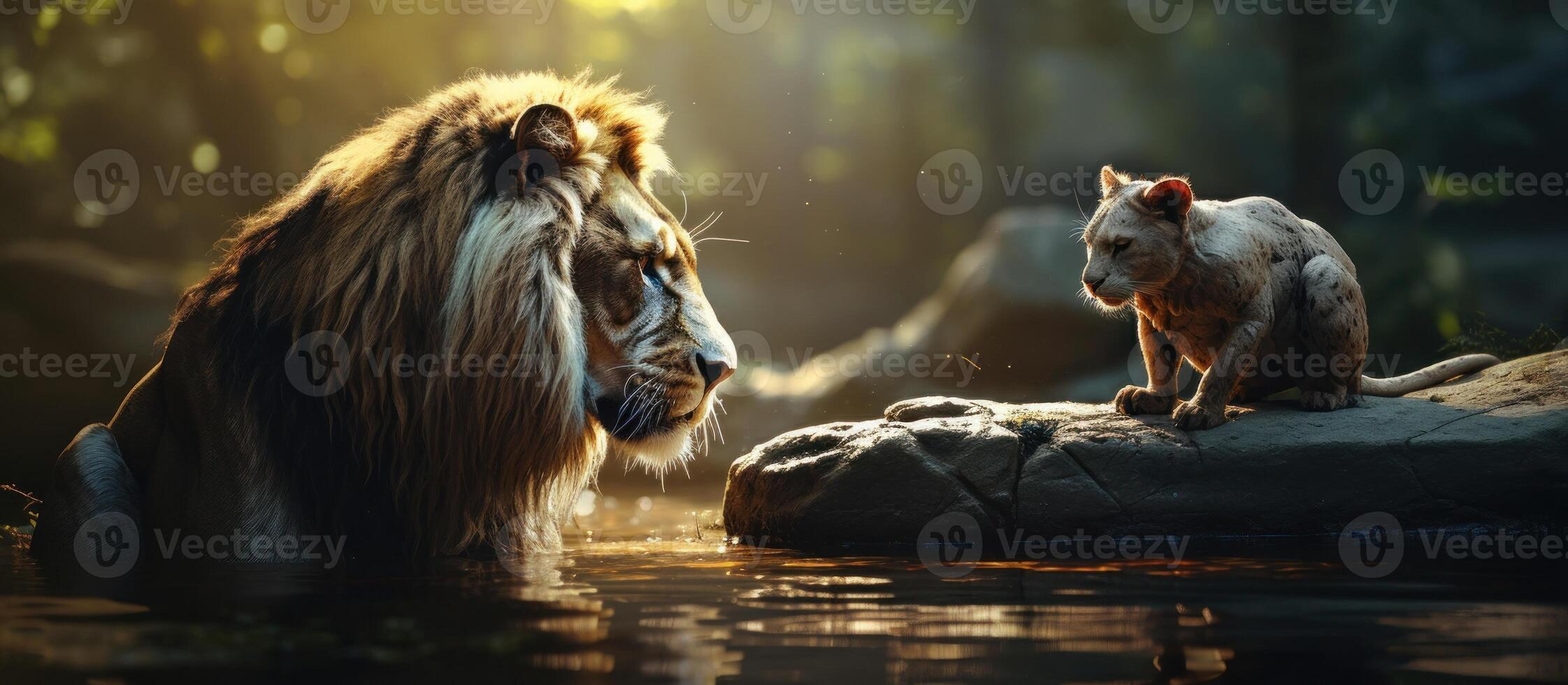 ai gerado majestoso leão e leoa dentro a região selvagem foto