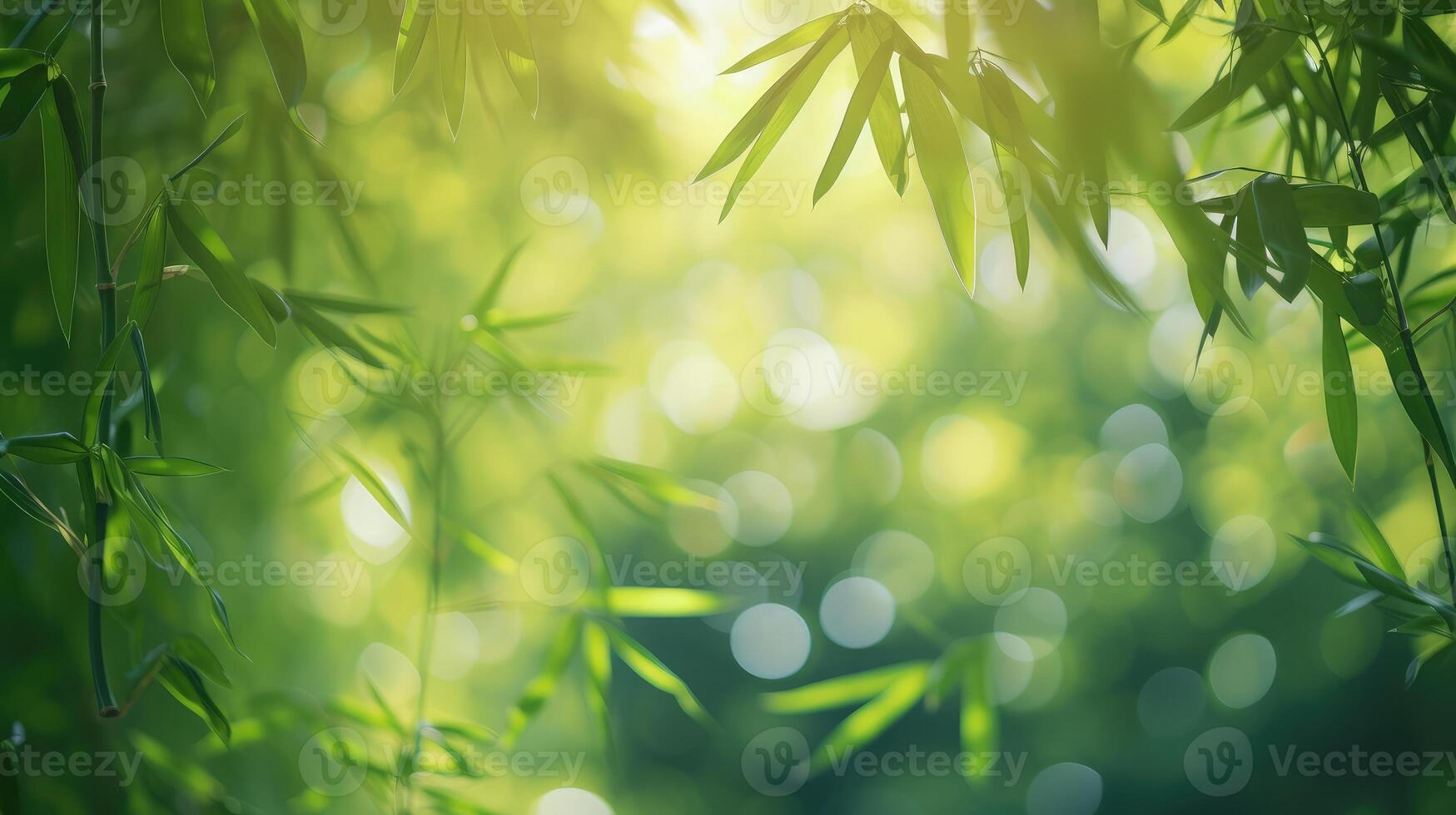 ai gerado bambu floresta e verde Prado Relva com natural luz dentro borrão estilo bambus verde folhas e bambu árvore foto