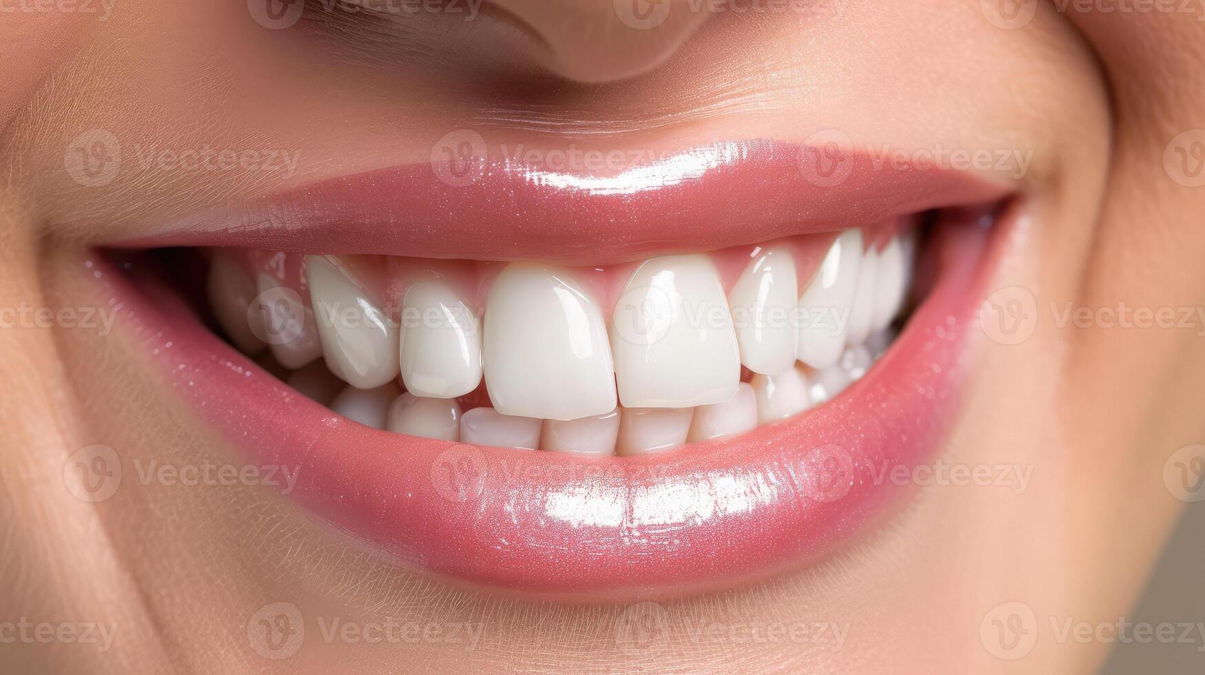 ai gerado fechar-se do sorrir com branco saudável dentes foto