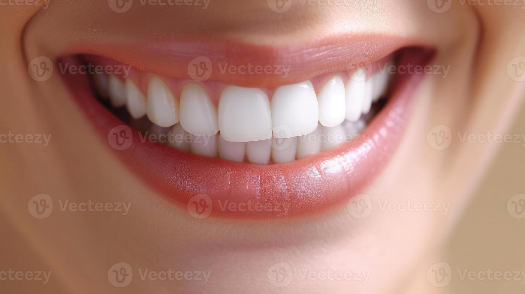ai gerado fechar-se do sorrir com branco saudável dentes foto
