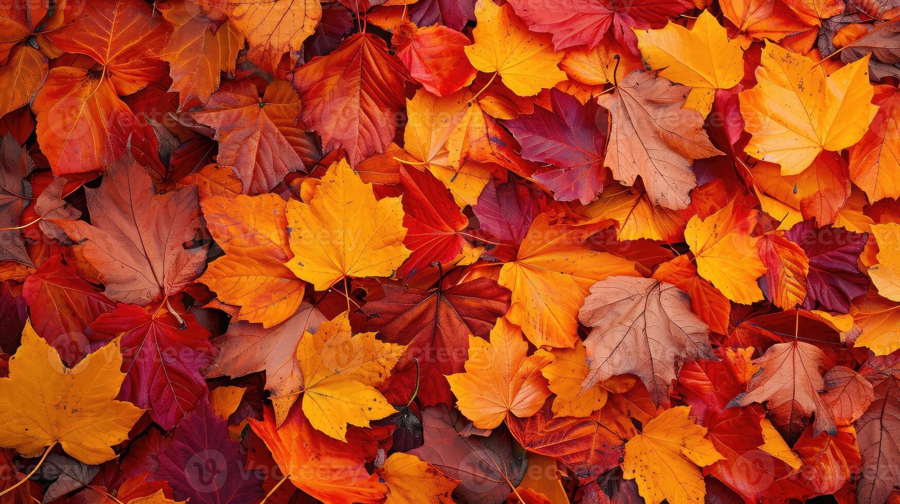 ai gerado vermelho e laranja outono folhas fundo. ar livre. colorida backround imagem do caído outono folhas perfeito para sazonal usar. espaço para texto. foto