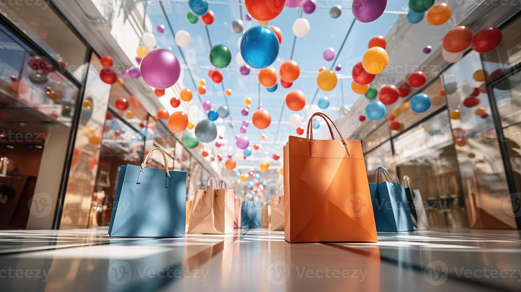 compras bolsas com colorida balões dentro compras Shopping foto