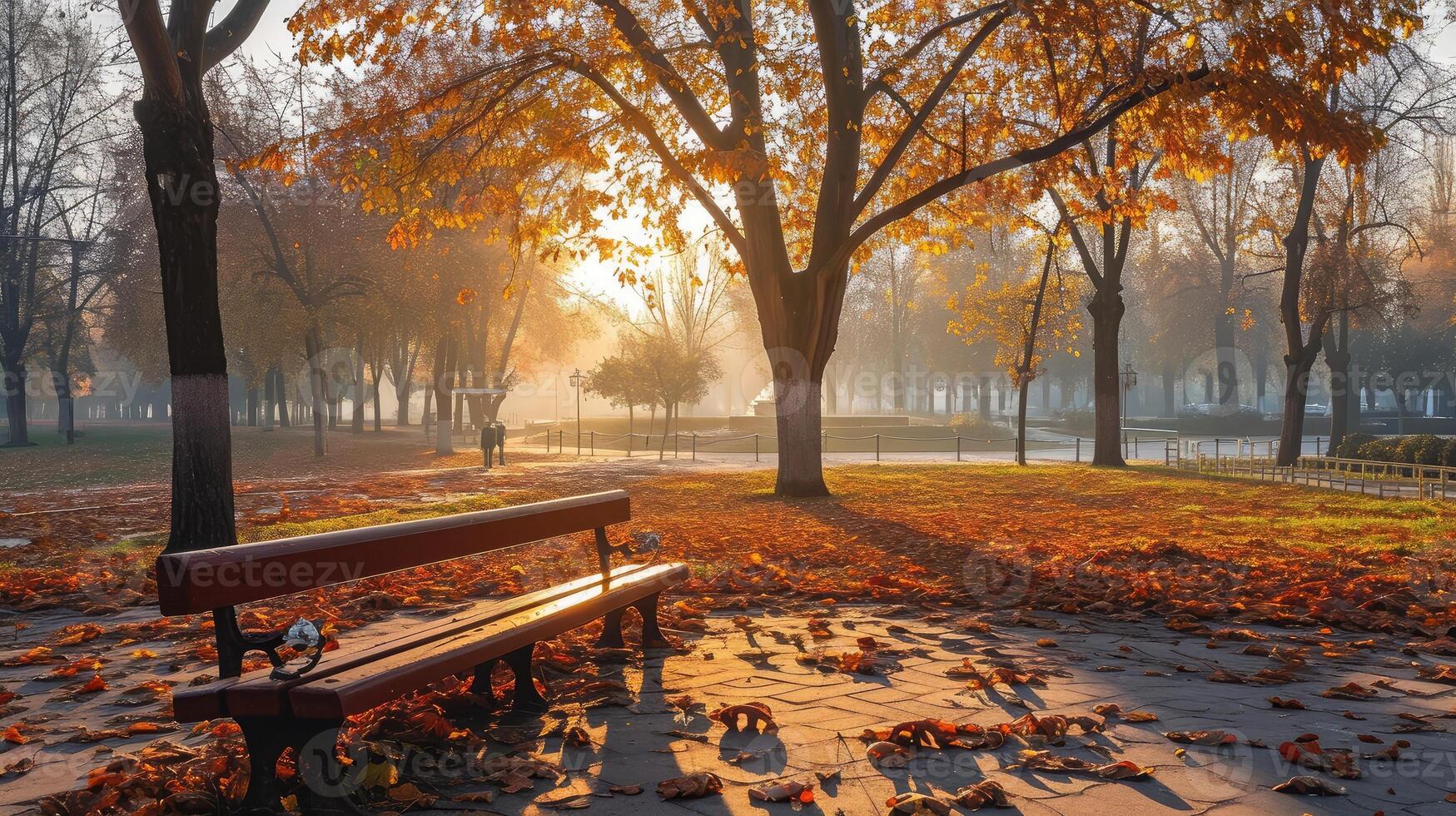 ai gerado outono cidade parque às nascer do sol foto