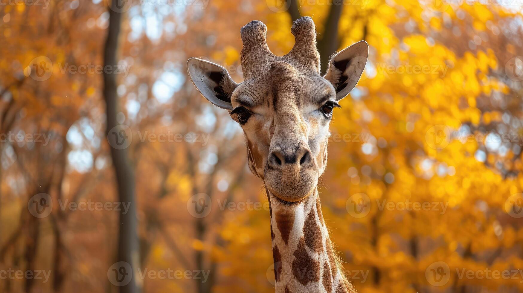 ai gerado retrato do uma girafa em uma fundo do outono floresta. foto