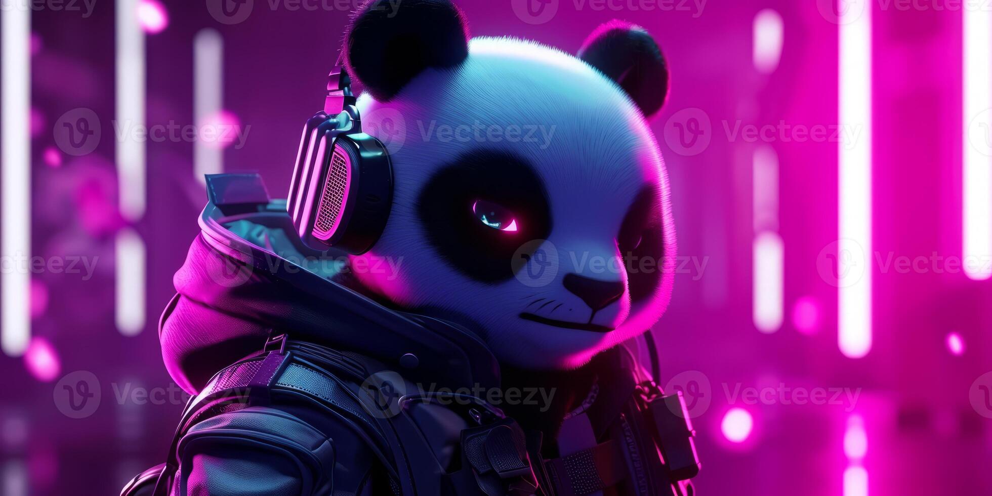 ai gerado 3d panda mascote esport jogador. pandaman jogos personagem fundo, esport equipe ilustração foto