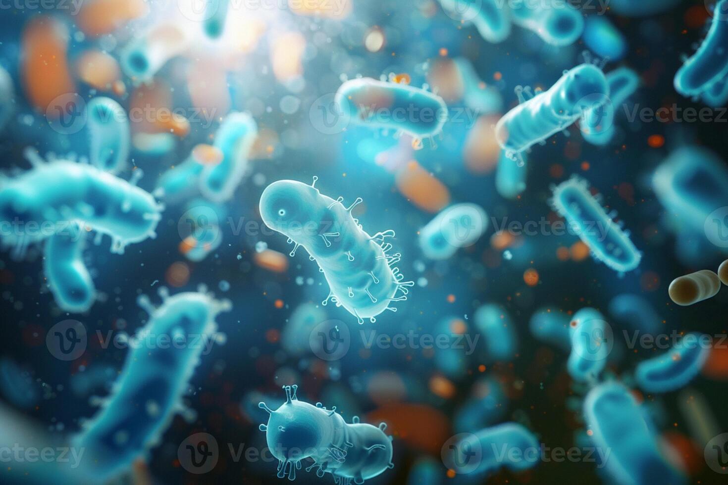 ai gerado microscópico bactérias ilustrar a Ciência atrás probióticos em biológico fundo foto