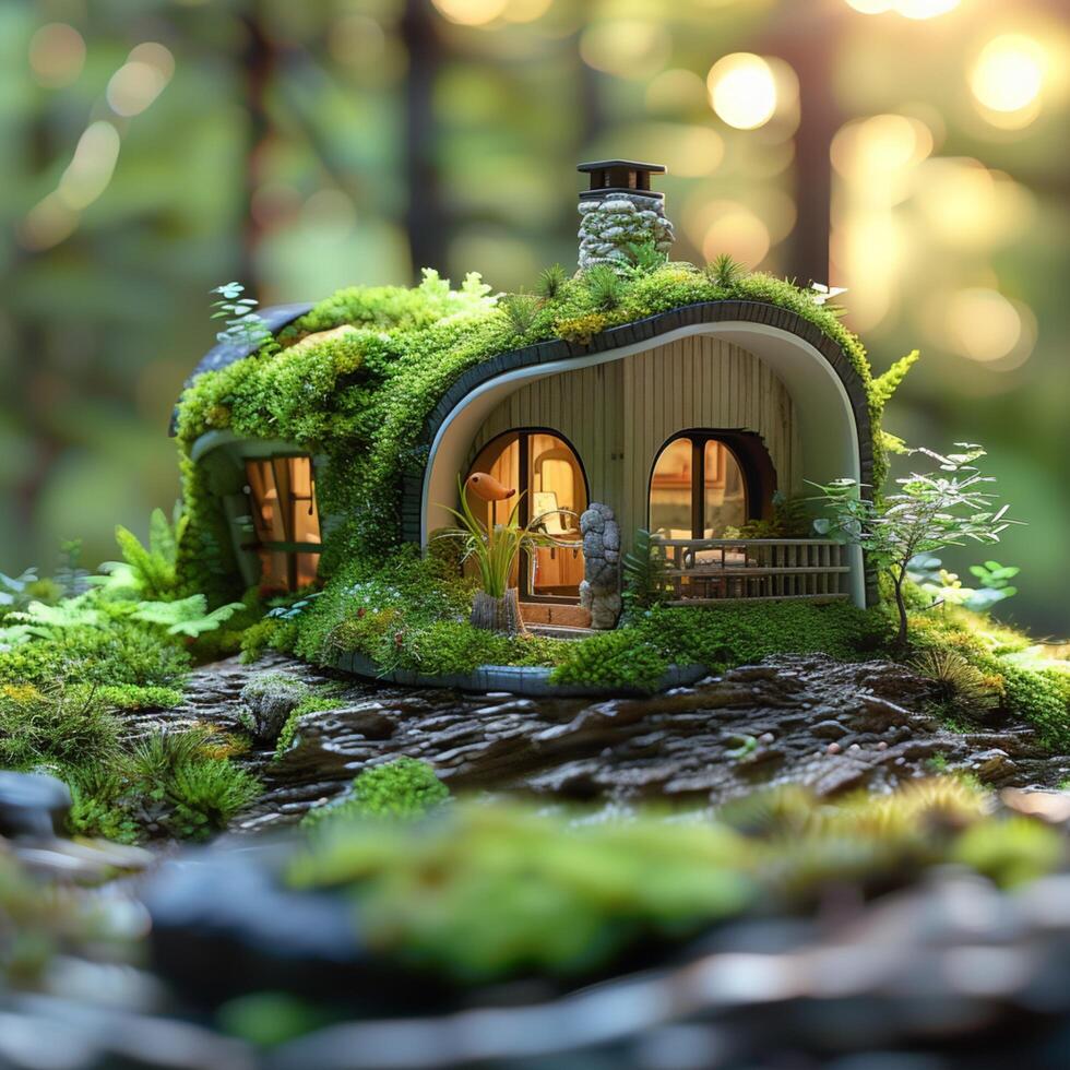 ai gerado verde arquitetura miniatura casa simboliza eco amigáveis vivo no meio natureza para social meios de comunicação postar Tamanho foto