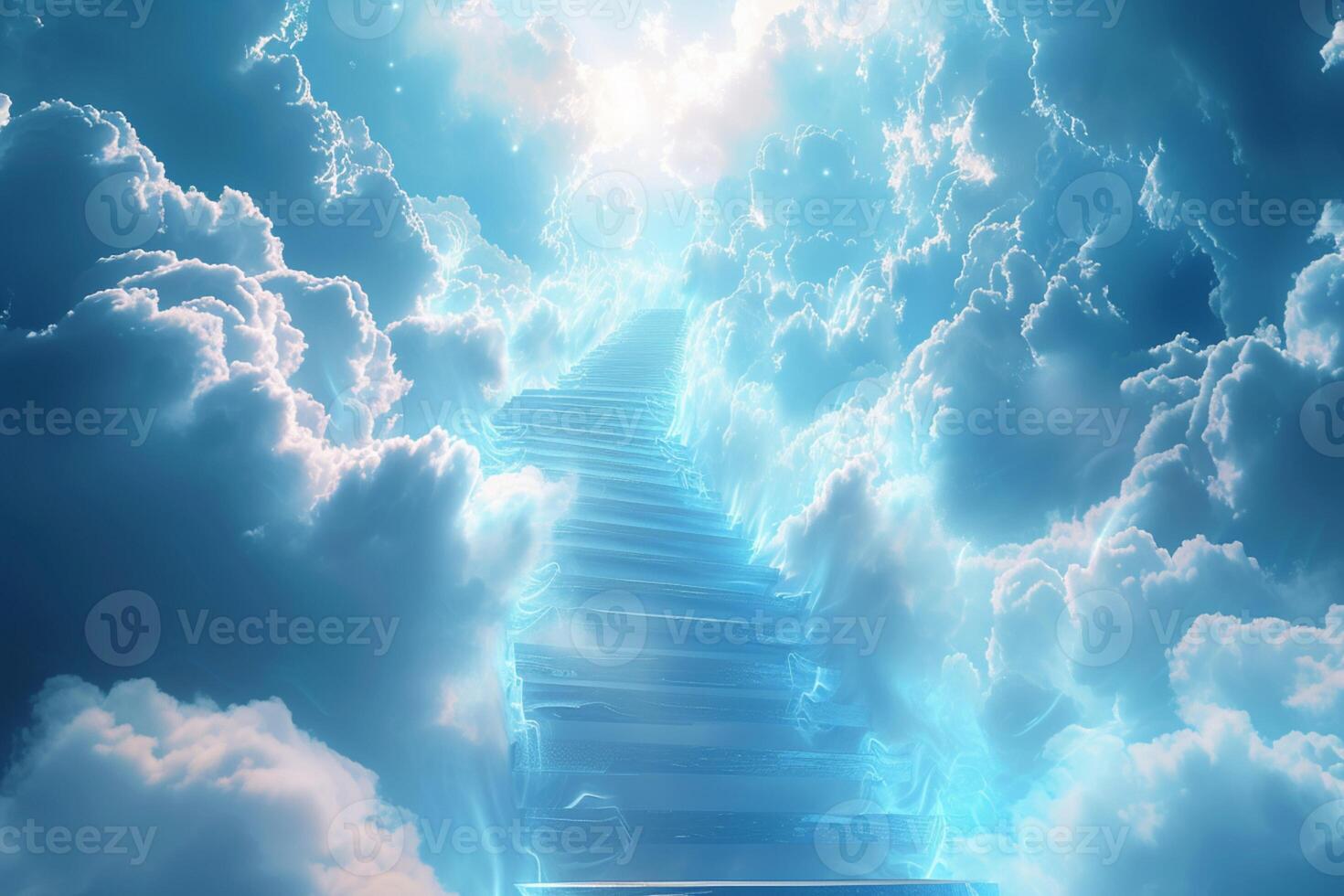 ai gerado celestial subida nuvem Escadaria simboliza espiritual viagem para iluminação foto