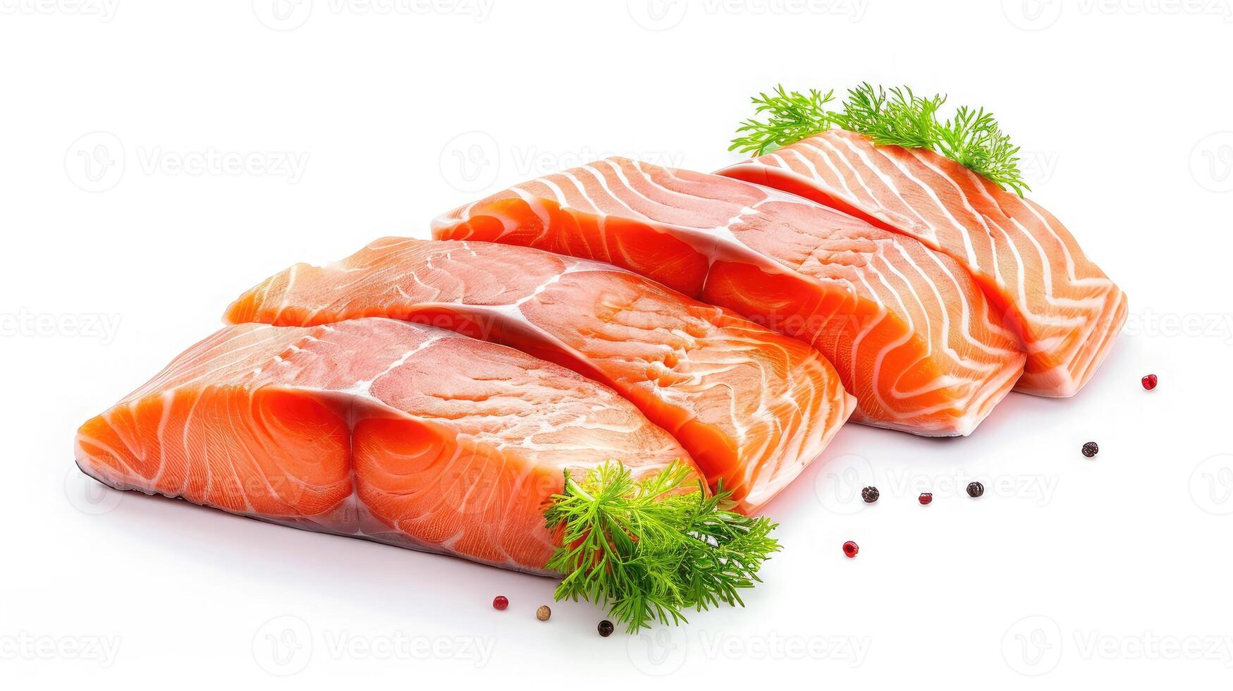 ai gerado salmão, truta, bife, fatia do fresco cru peixe, isolado em branco fundo foto