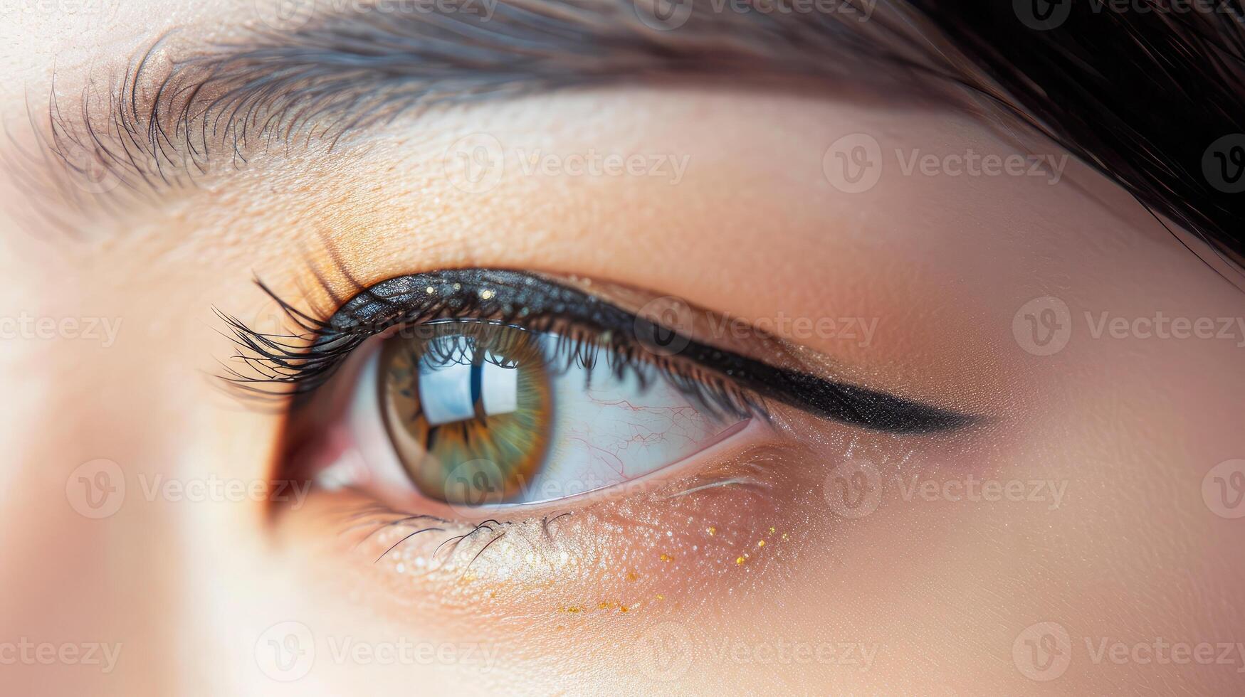 ai gerado fechar acima do beleza Ásia mulher olho em branco fundo. foto