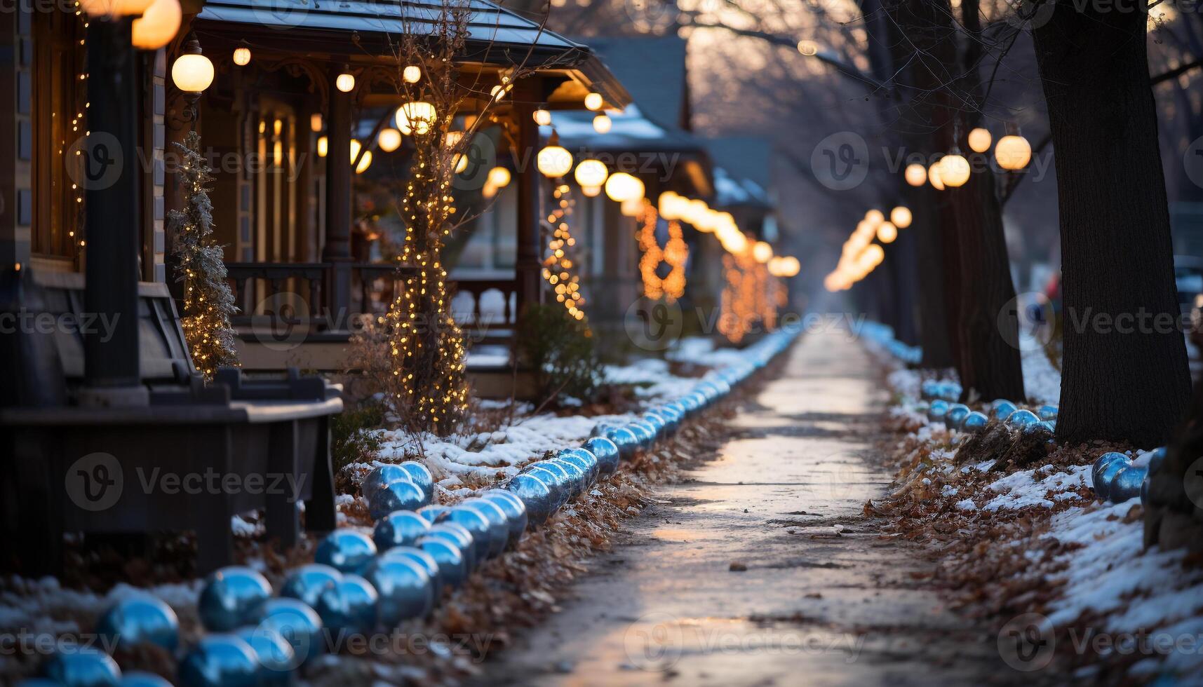 ai gerado inverno noite, neve ao ar livre, iluminado Natal árvore gerado de ai foto