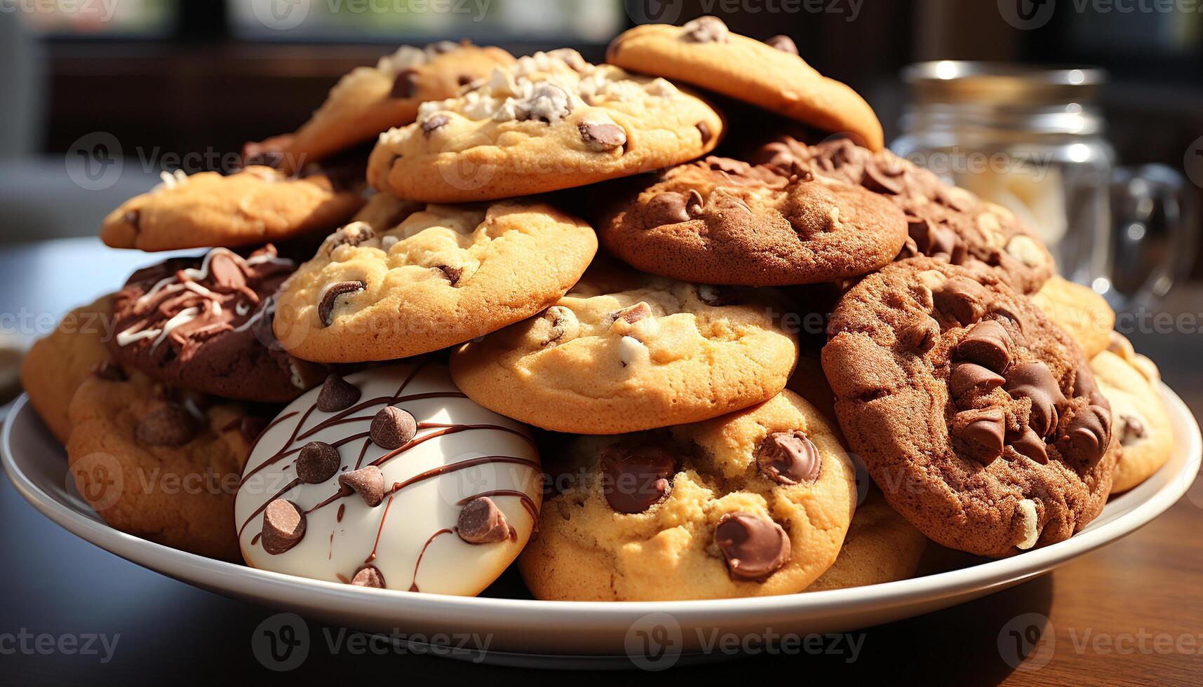 ai gerado caseiro chocolate lasca biscoitos em de madeira mesa gerado de ai foto