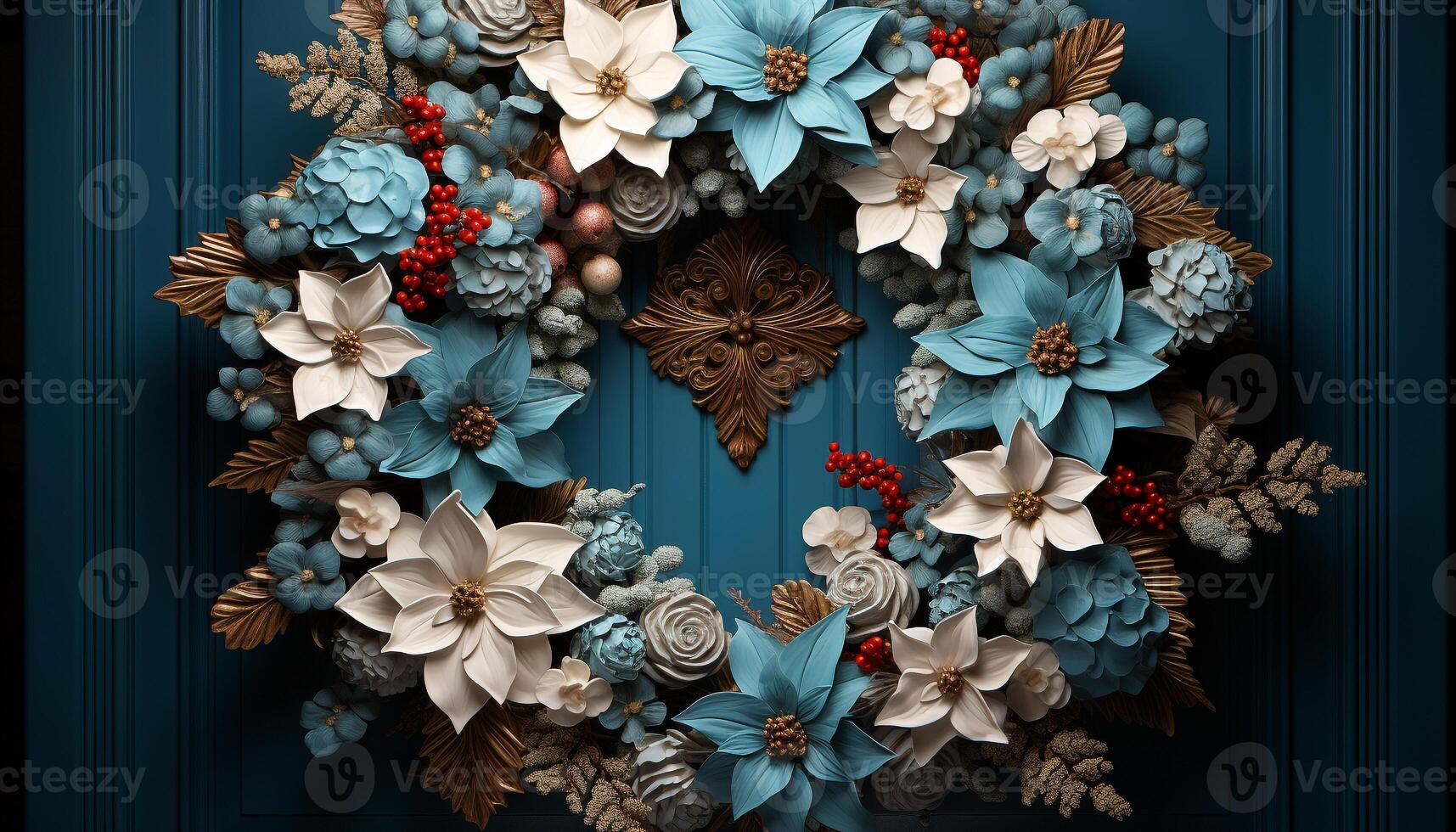 ai gerado flor ramalhete em rústico de madeira porta, simbolizando romance gerado de ai foto