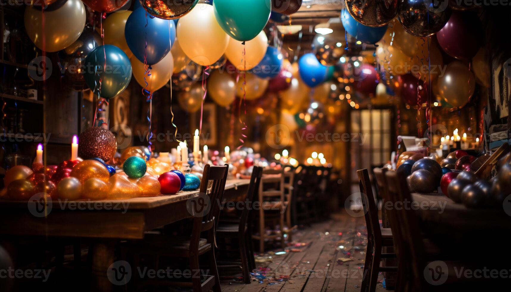ai gerado alegre celebração, iluminado mesa, Diversão festa dentro de casa gerado de ai foto
