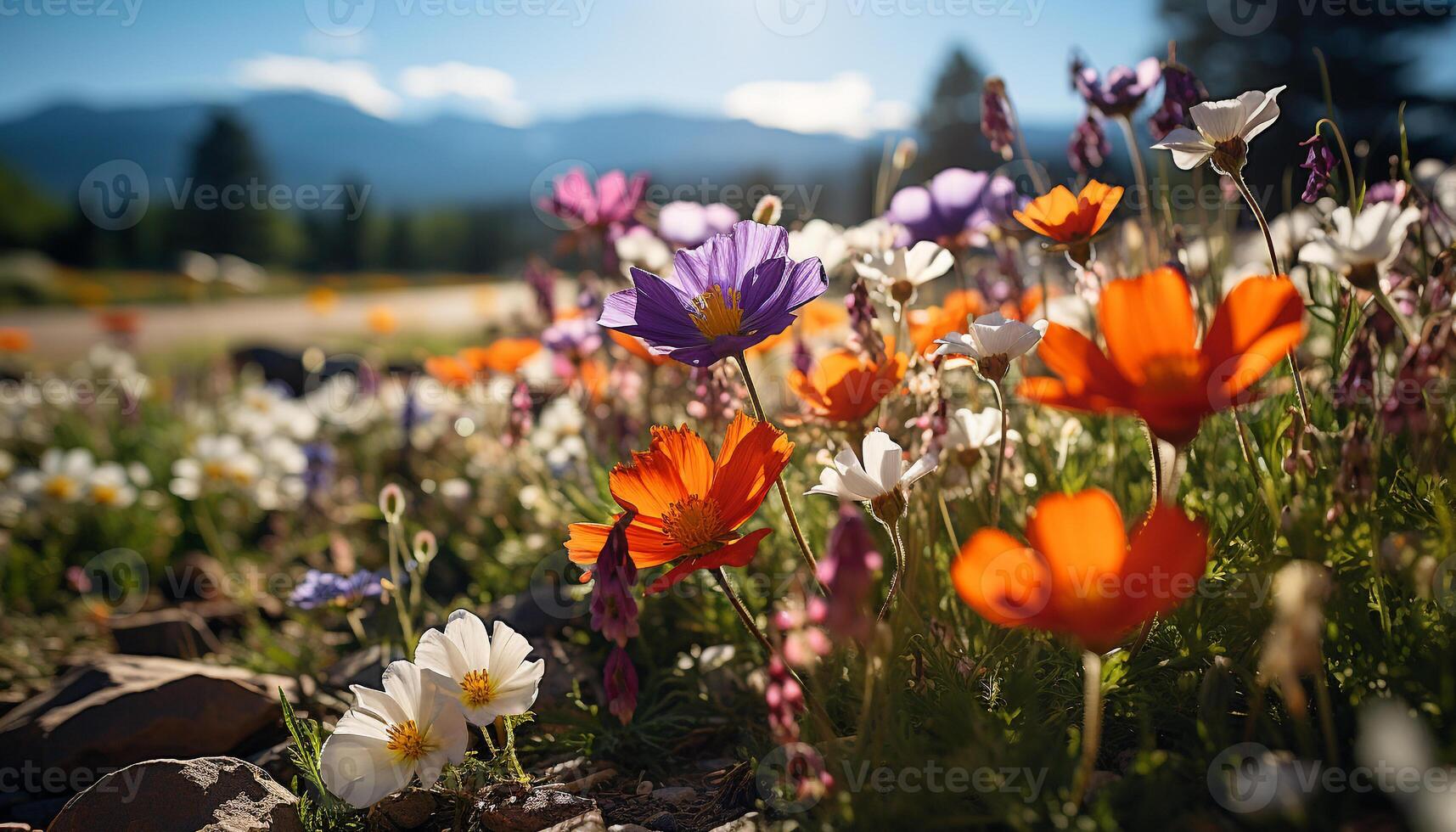 ai gerado lindo Prado do colorida flores dentro a verão gerado de ai foto