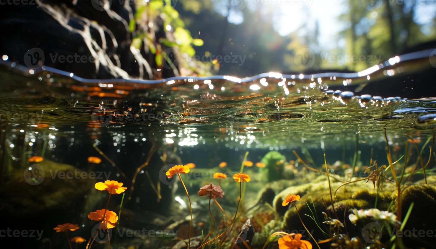 ai gerado embaixo da agua peixe dentro vibrante azul lago, verão beleza gerado de ai foto