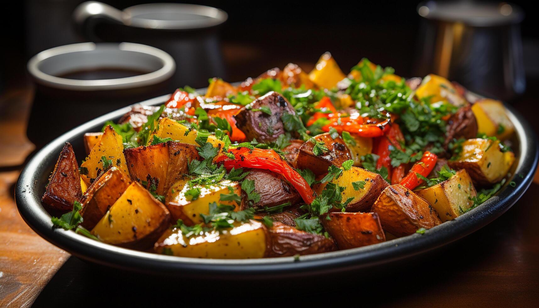 ai gerado frescor e saudável comendo em uma vegetariano prato gerado de ai foto