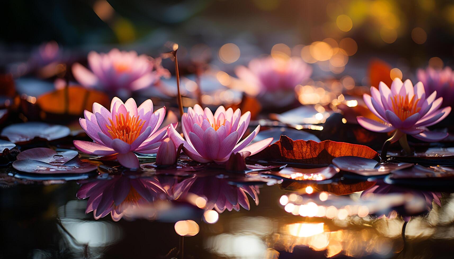 ai gerado lótus água lírio, Rosa flor cabeça, flutuando em água gerado de ai foto