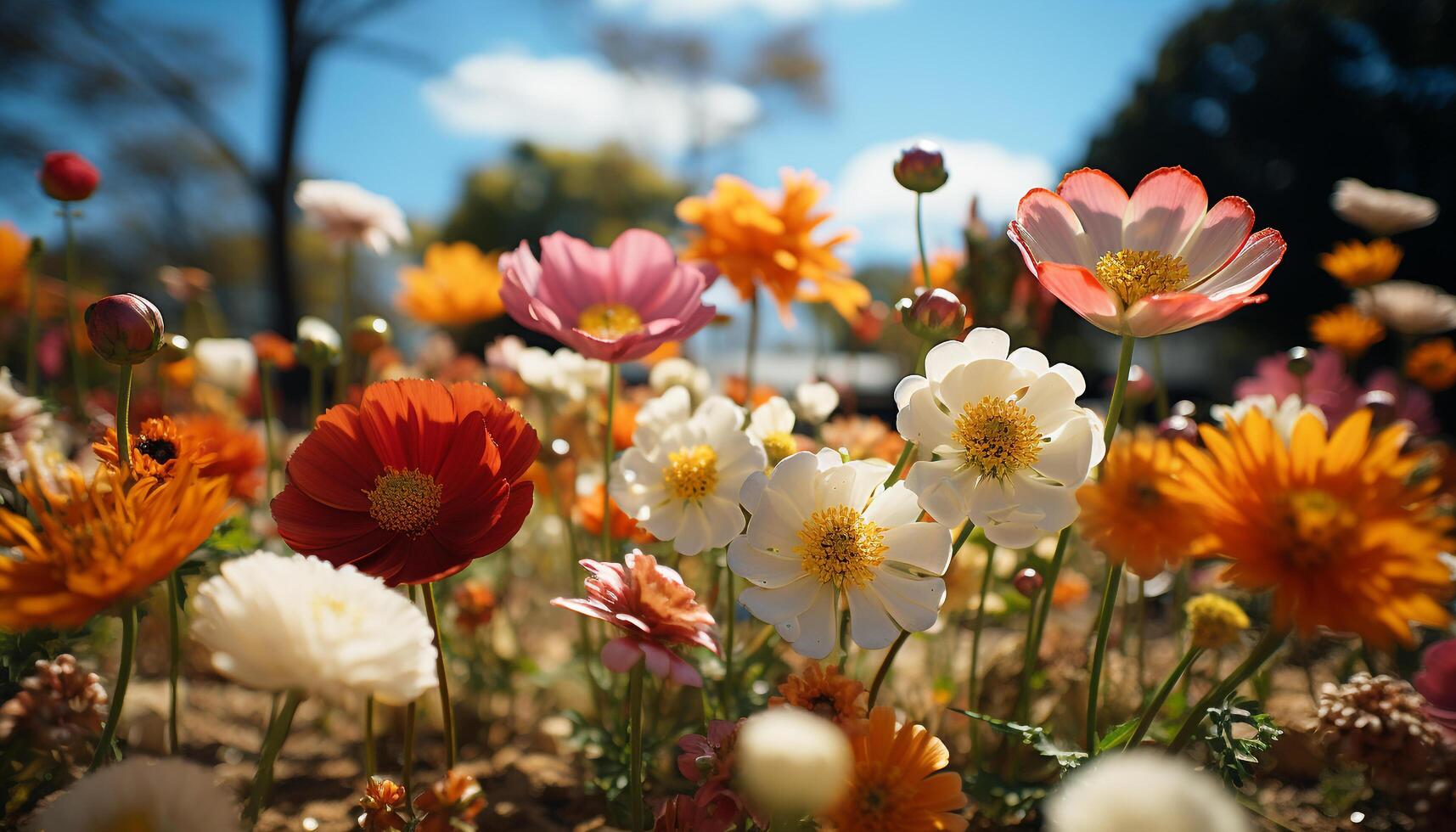 ai gerado vibrante amarelo margarida flores dentro uma Prado gerado de ai foto