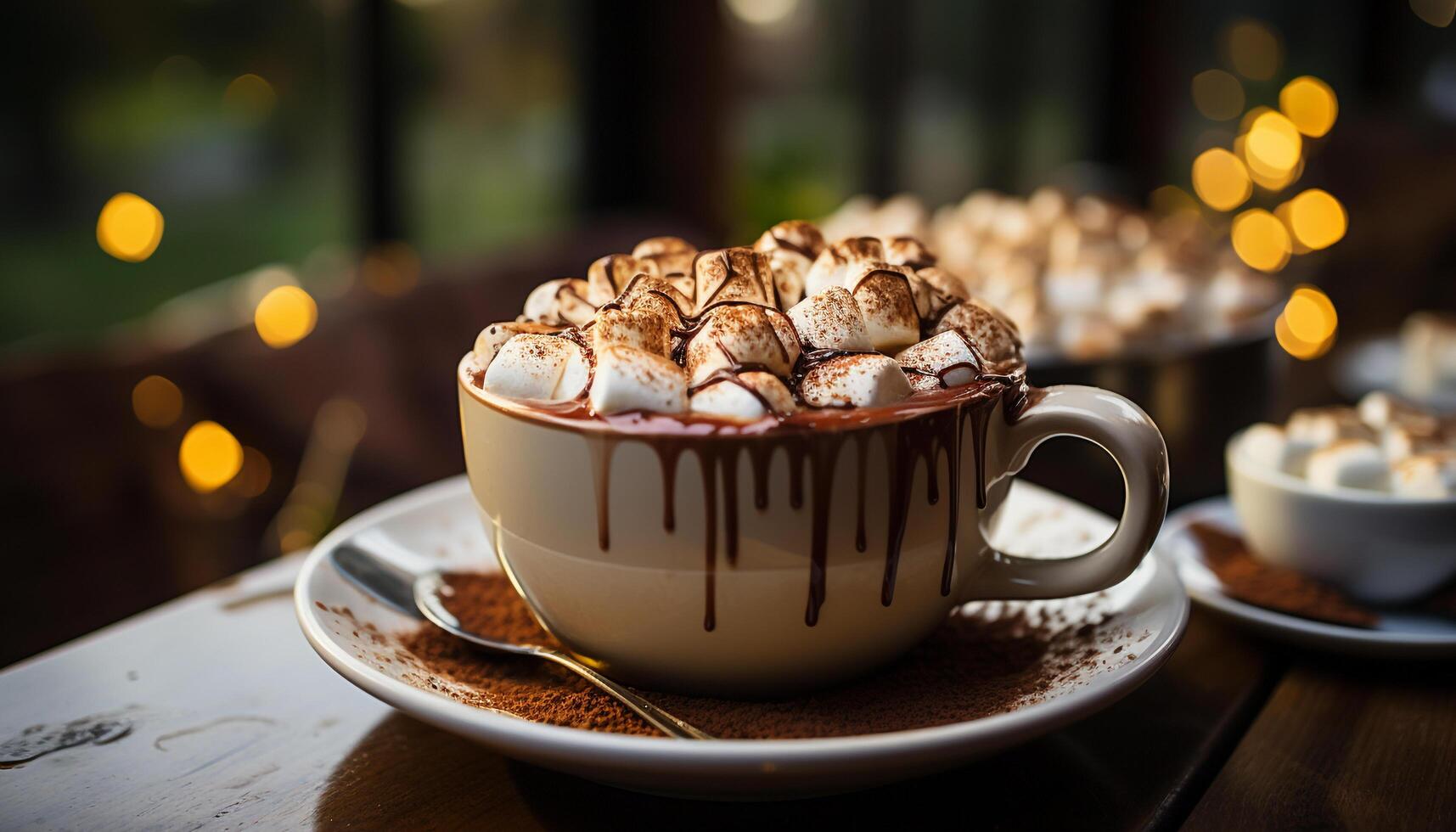 ai gerado quente chocolate com açoitado creme e marshmallow decoração gerado de ai foto