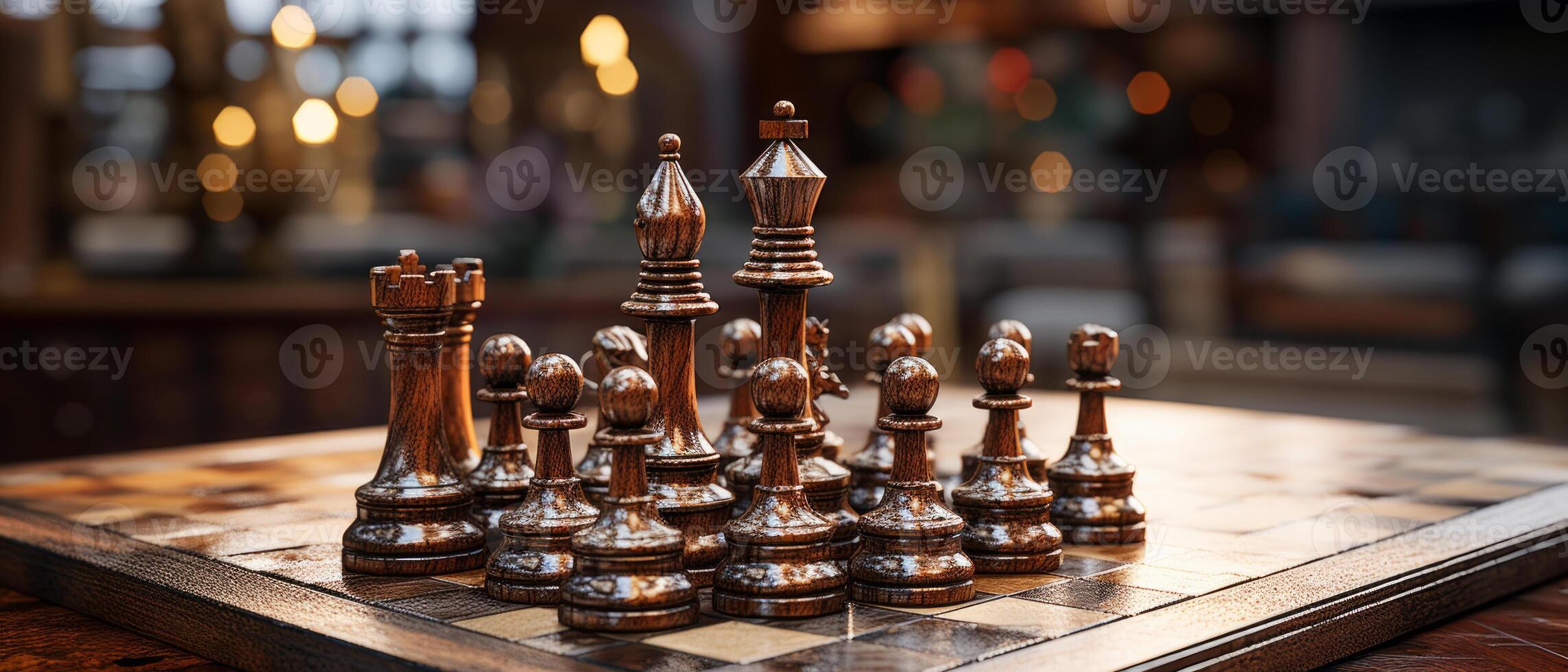 ai gerado elegante tabuleiro de xadrez configuração às começar do jogos foto