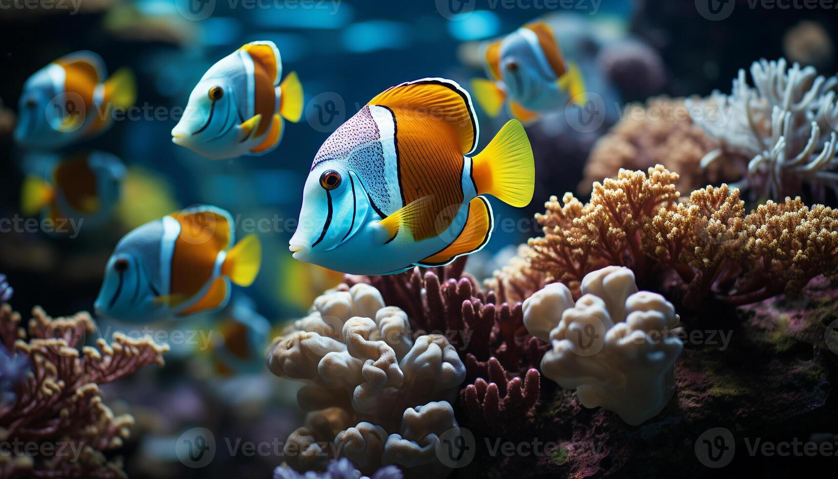 ai gerado colorida palhaço peixe nadar dentro vibrante coral recife gerado de ai foto