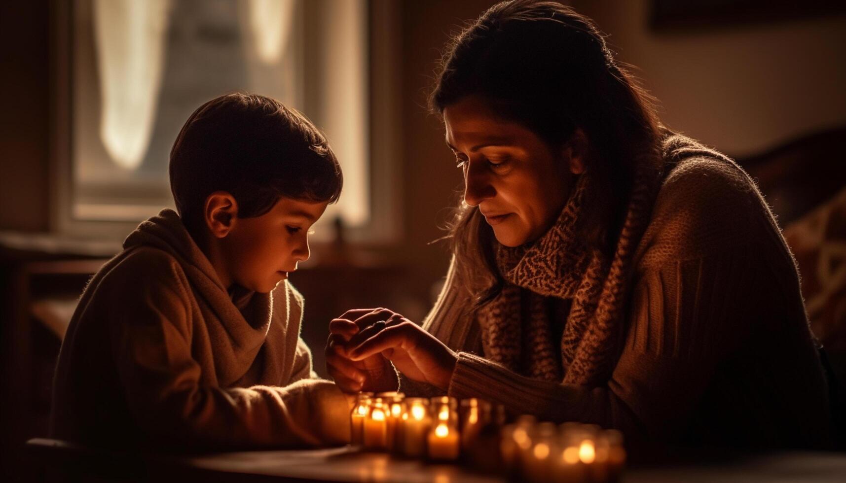 ai gerado família vínculo e amor, uma mãe e filho desfrutando dentro de casa gerado de ai foto