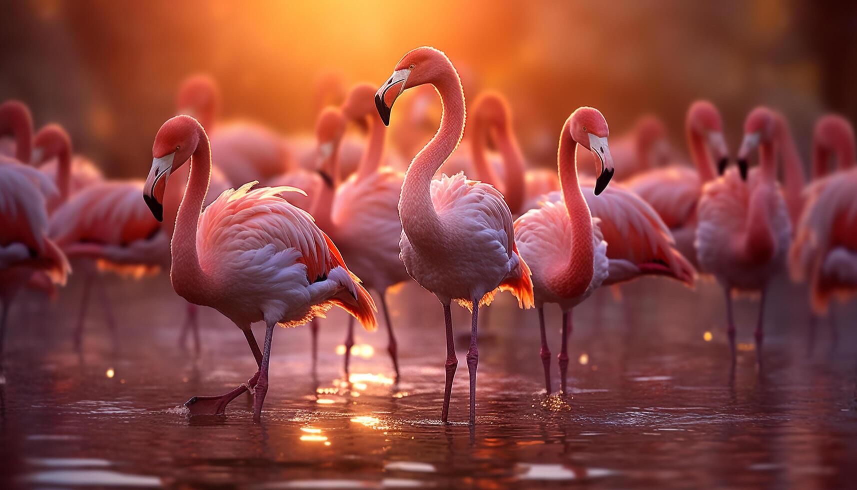ai gerado uma vibrante grupo do flamingos vadear dentro uma tropical lagoa gerado de ai foto