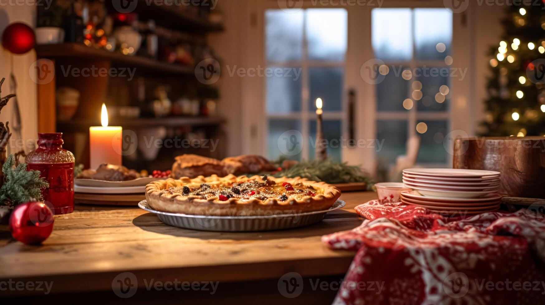 ai gerado Natal torta, feriado receita e casa cozimento, refeição para acolhedor inverno Inglês país jantar dentro a cabana, caseiro Comida e britânico cozinha foto