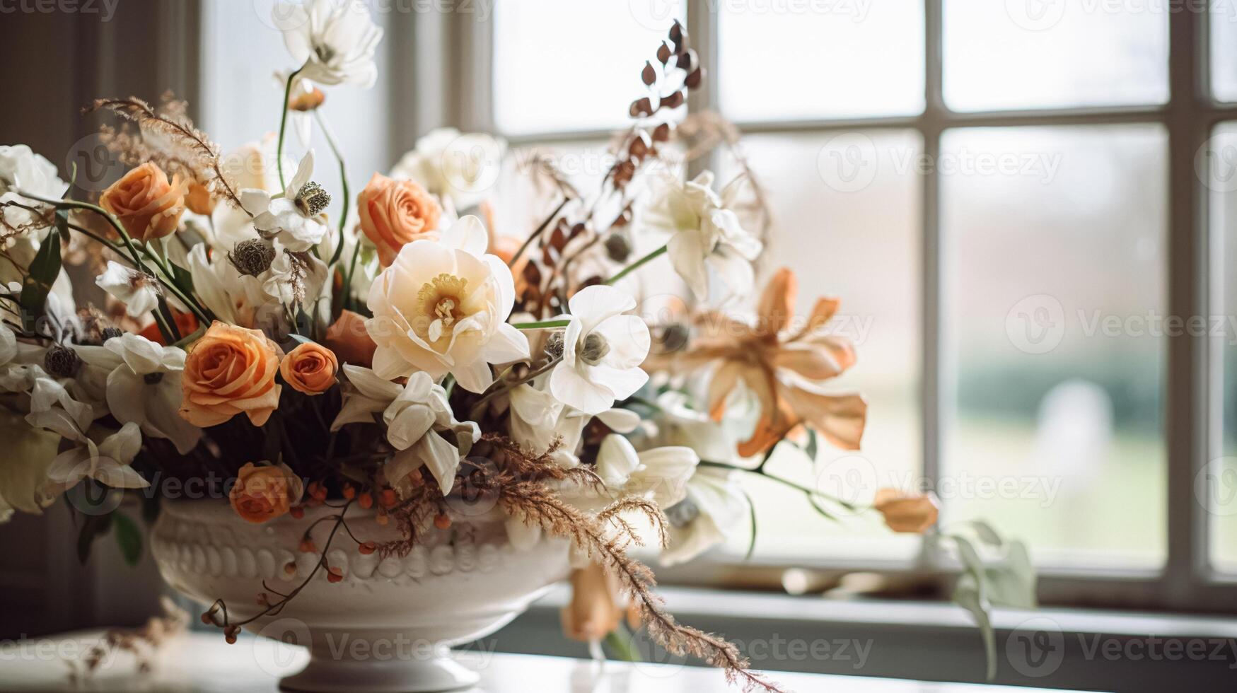 ai gerado floral arranjo com inverno, outono ou cedo Primavera botânico plantas e flores foto