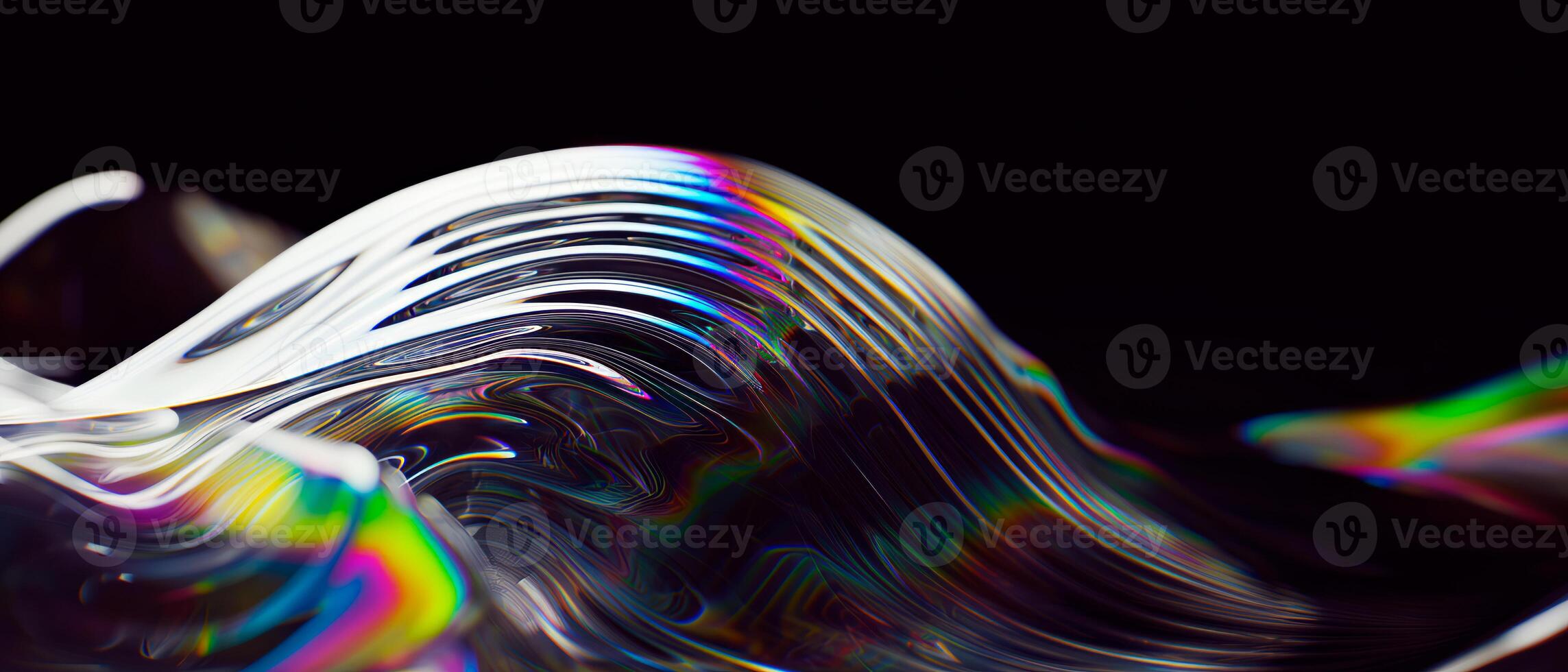 ai gerado fechar acima do holográfico vidro formas com Sombrio fundo e colorida reflexões. abstrato padronizar papel de parede. textura com agradável lustroso efeito. foto