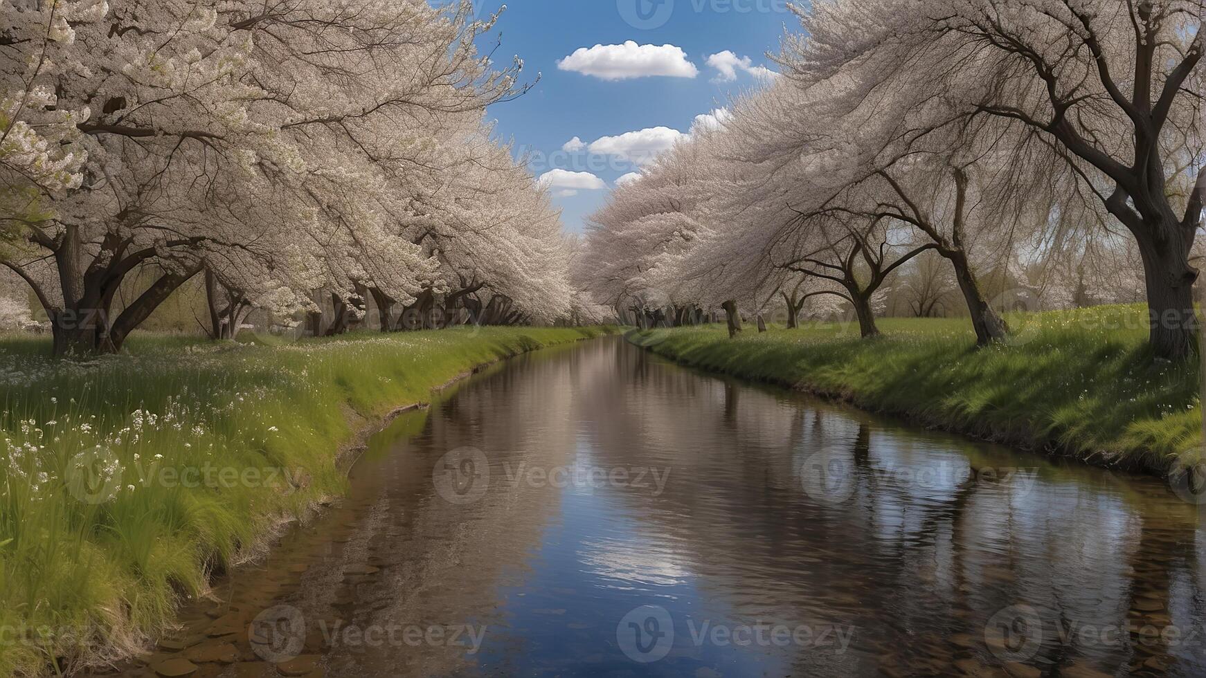 ai gerado Flor dentro primavera, florescendo árvores dentro primavera, surpreendente Primavera cenário, árvores dentro Primavera foto