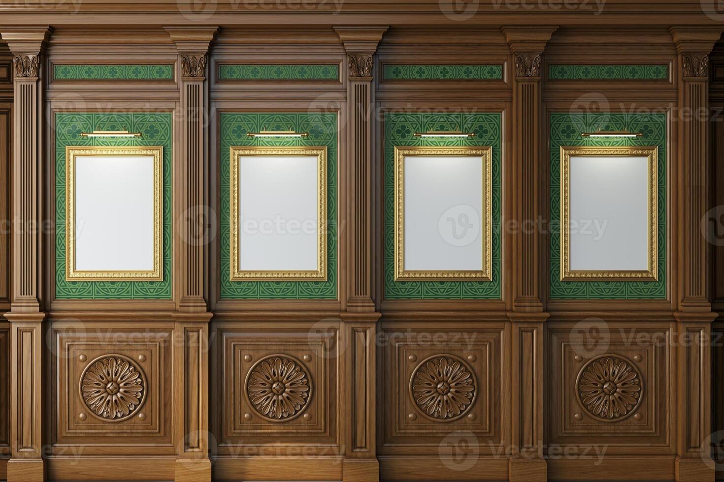 gabinete parede fundo madeira painéis ouro quadro, Armação foto