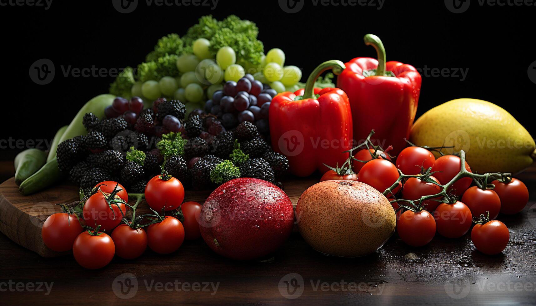 ai gerado frescor do natureza multi colori orgânico fruta e legumes gerado de ai foto