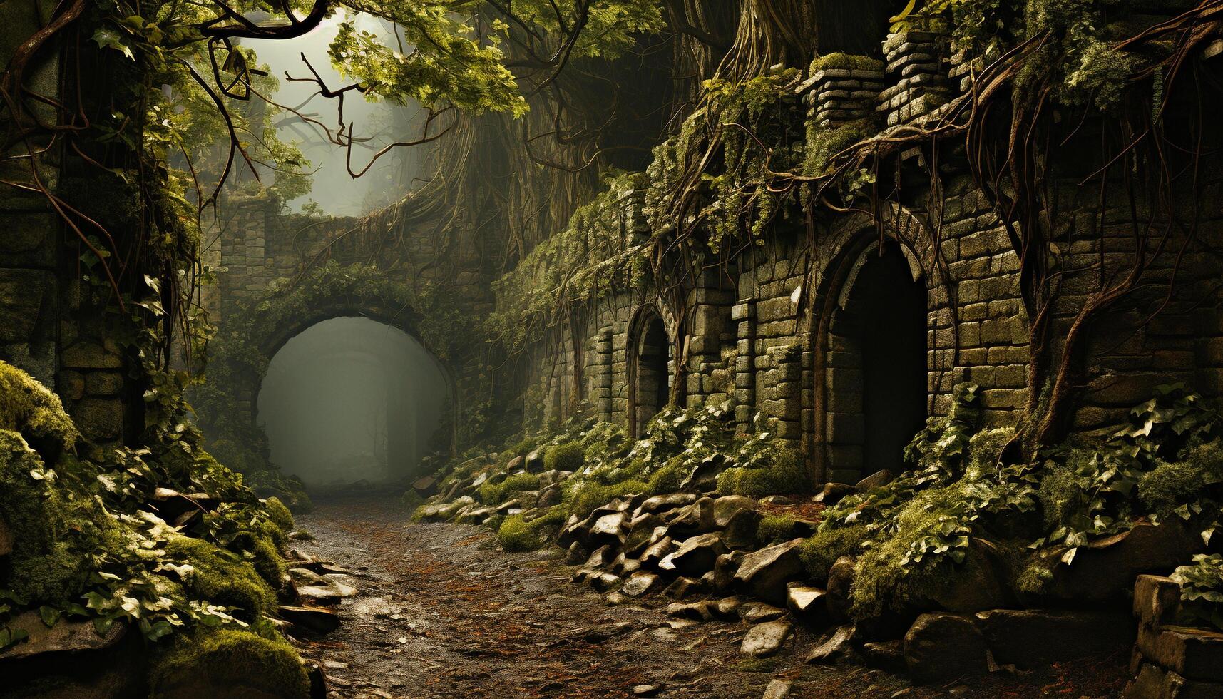 ai gerado assustador antigo ruínas revelar natureza misterioso história gerado de ai foto