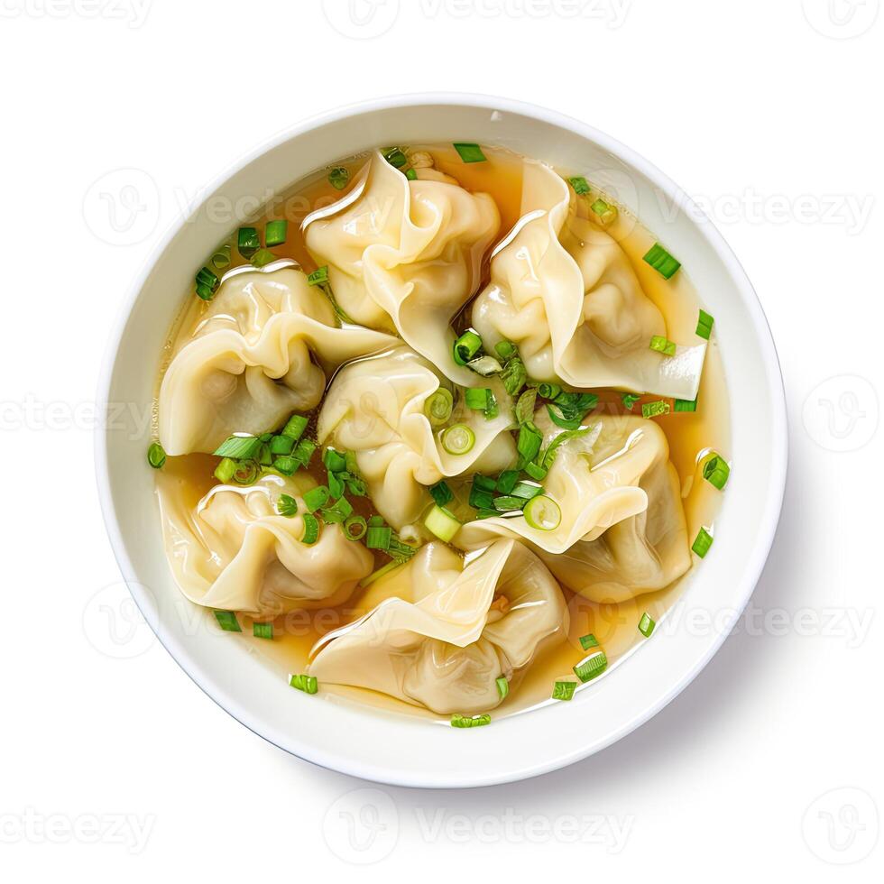 ai gerado Wonton sopa fechar-se isolado em branco fundo foto