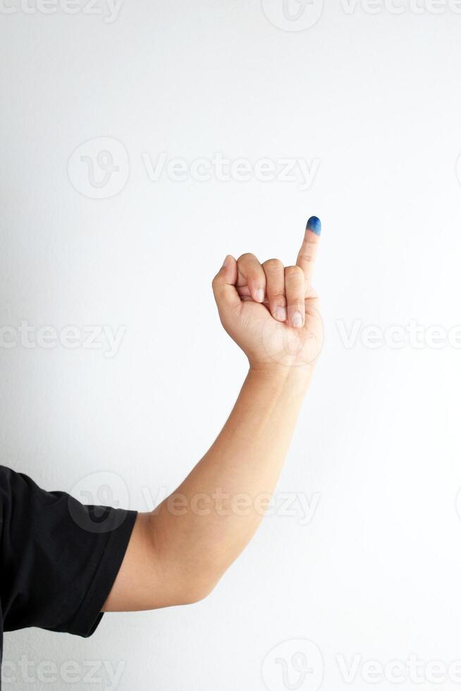 mando mão com votação tinta marca, pemilu Indonésia foto