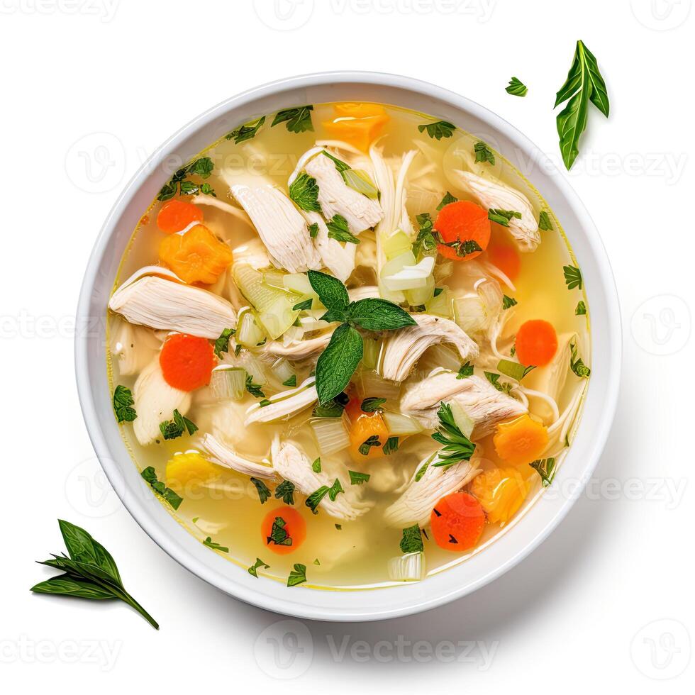 ai gerado frango sopa com legumes fechar-se foto